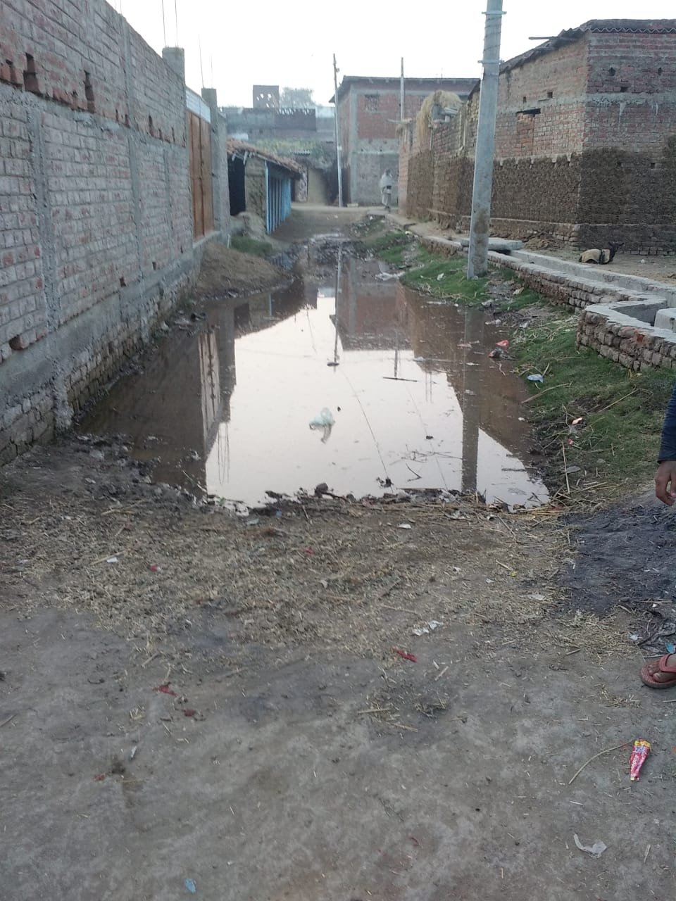 गली में सड़क पर उत्पन्न है जलजमाव